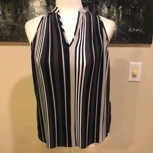 Banana Republic Pleated Blue/Gray/Black/White striped, Pull-on Top-Size XS